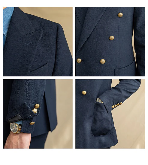 Premium Roma Seersucker Blazer - 6x1 DB (Navy)
