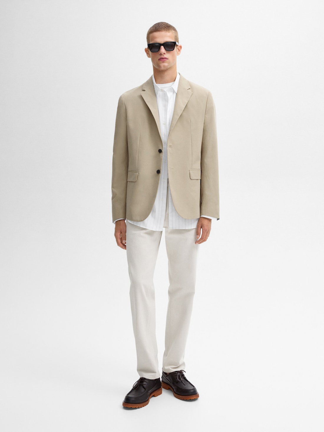 Beige cotton micro-twill blazer