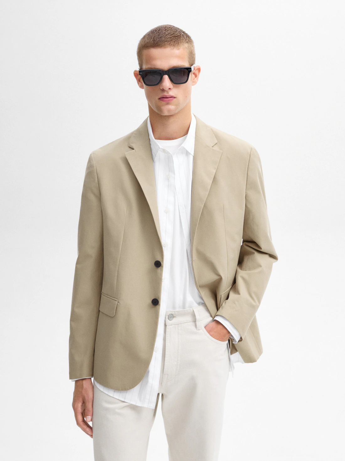 Beige cotton micro-twill blazer