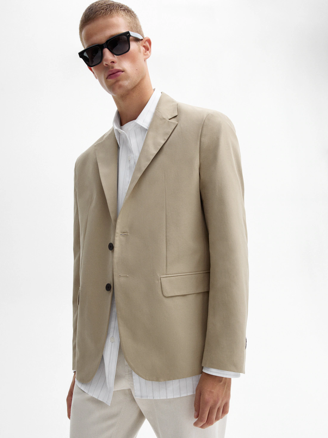 Beige cotton micro-twill blazer