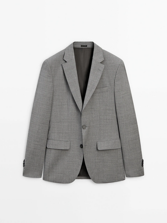 Grey 100% wool suit blazer