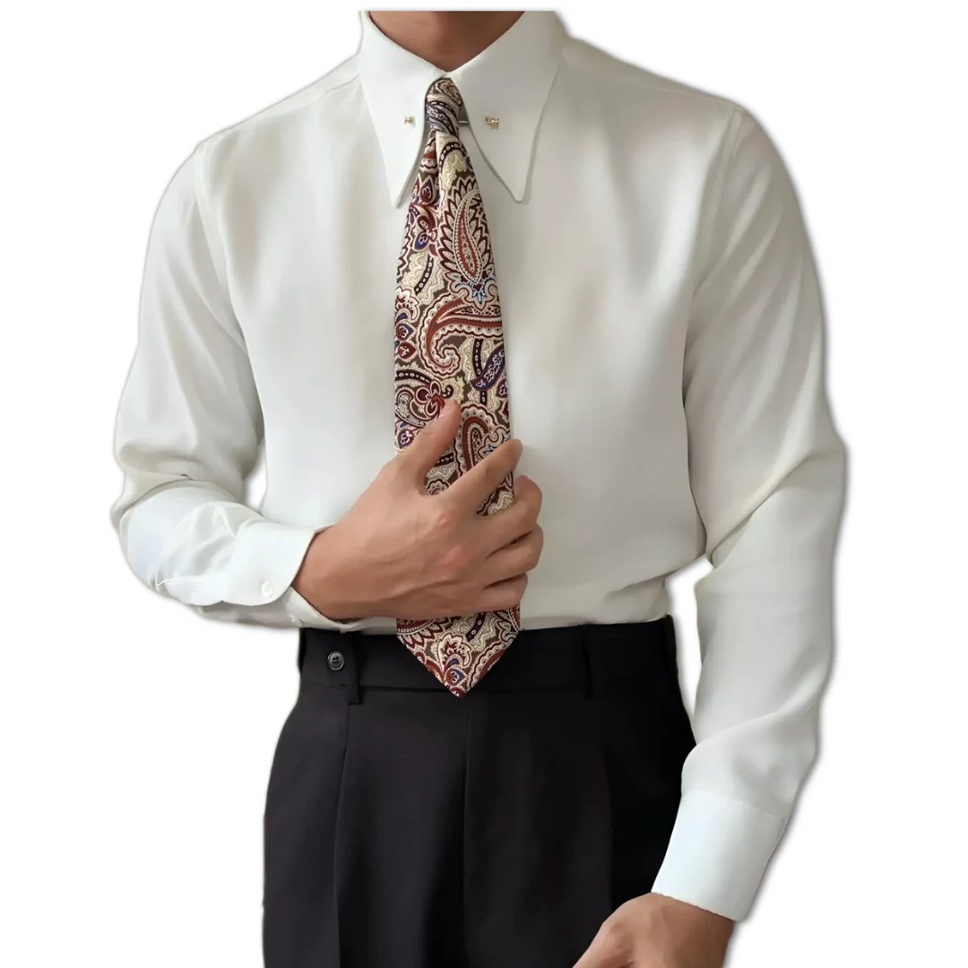 dress shirt with collar bar Blue w/ White Club Performance Shirt, tie eyelet THOMAS WAGES What is a pin collar shirt What Is A Collar Bar?