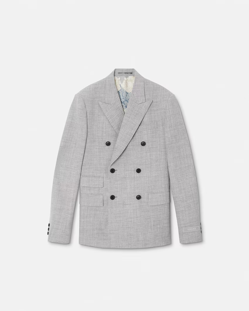 GREY WOOL-BLEND DOUBLE-BREASTED BLAZER