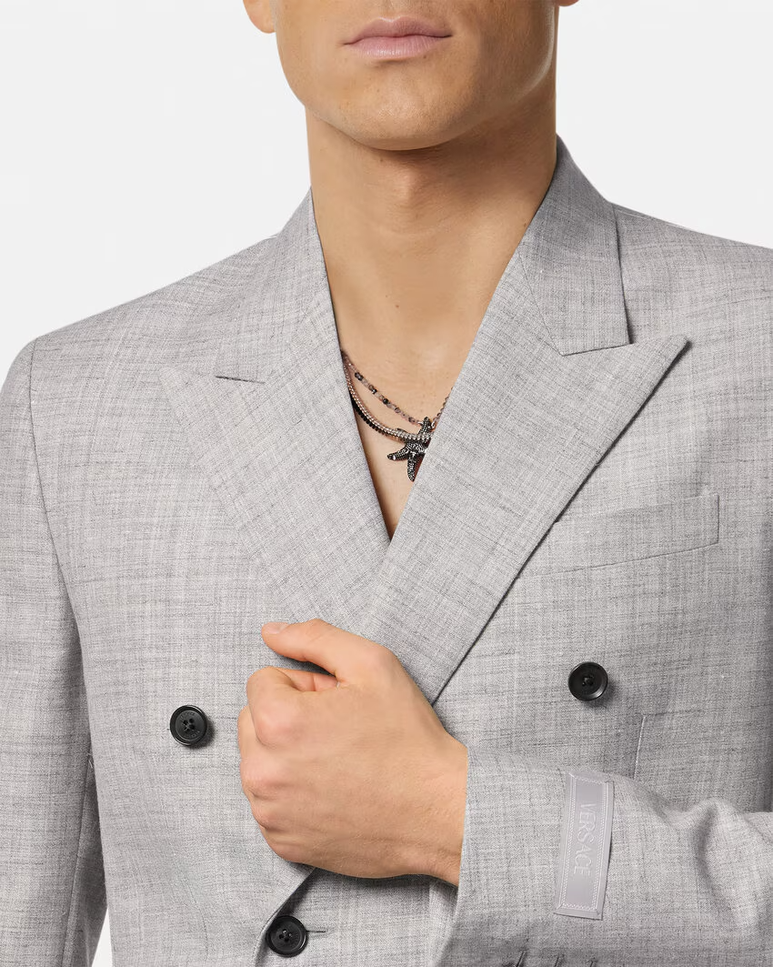 GREY WOOL-BLEND DOUBLE-BREASTED BLAZER