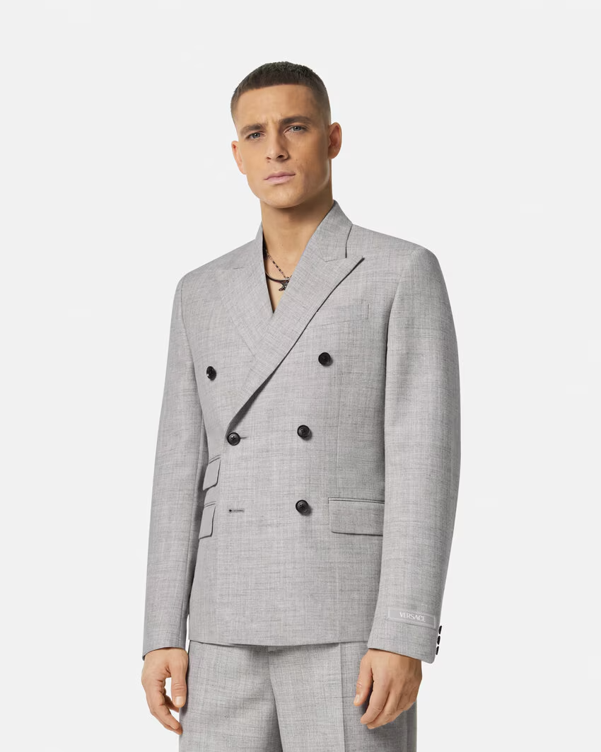 GREY WOOL-BLEND DOUBLE-BREASTED BLAZER